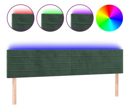 LED горна табла за легло, тъмнозелена, 200x5x78/88 см, кадифе