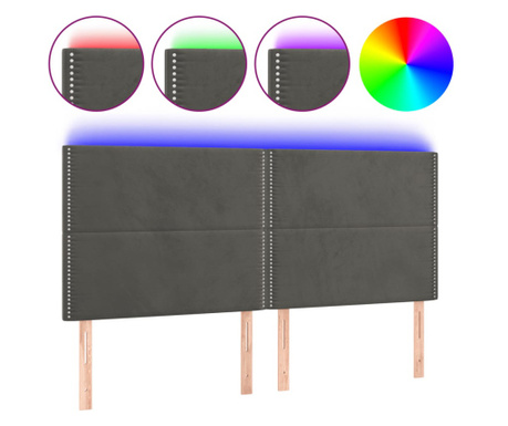 LED горна табла за легло, тъмносива, 160x5x118/128 см, кадифе