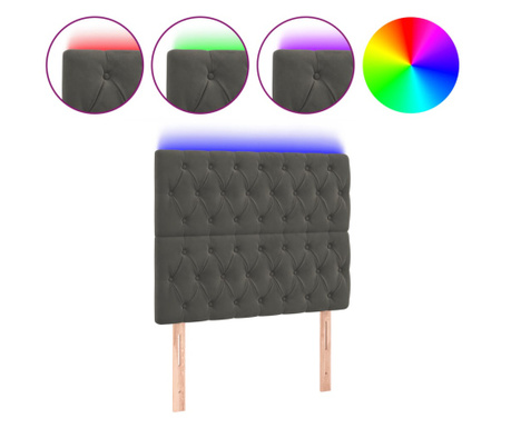 LED горна табла за легло, тъмносива, 90x7x118/128 см, кадифе