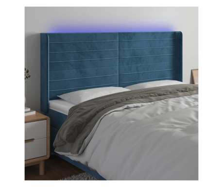 Tăblie de pat cu LED, albastru închis, 203x16x118/128cm catifea