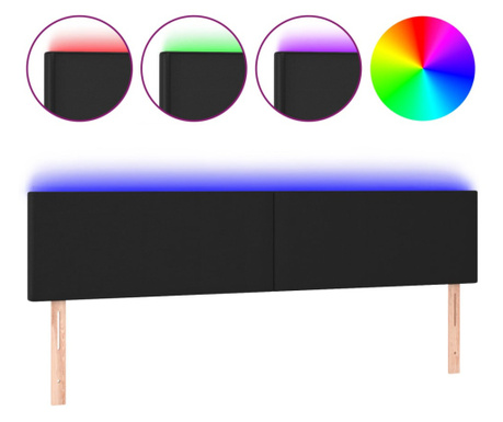 LED горна табла за легло, черна, 200x5x78/88см, изкуствена кожа