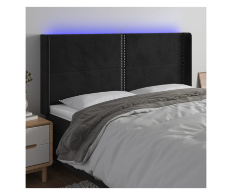 Tăblie de pat cu LED, negru, 203x16x118/128 cm, catifea