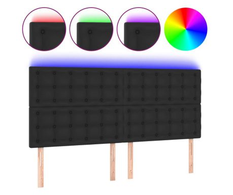 LED горна табла за легло,черна,200x5x118/128см, изкуствена кожа