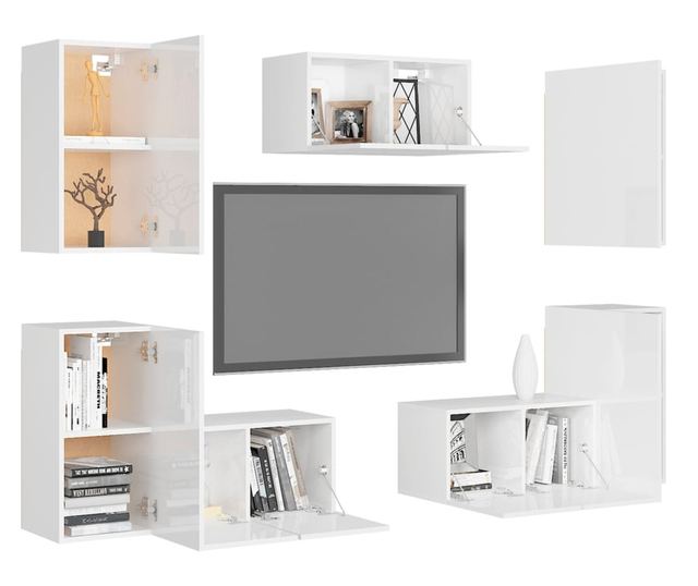 Set TV ormarića, 7 dijelova, bijela ekstra sjajna, PAL