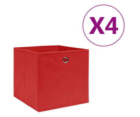 Кутии за съхранение 4 бр нетъкан текстил 28x28x28 см червени