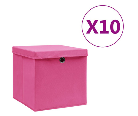 Кутии за съхранение с капаци 10 бр 28x28x28 см розови
