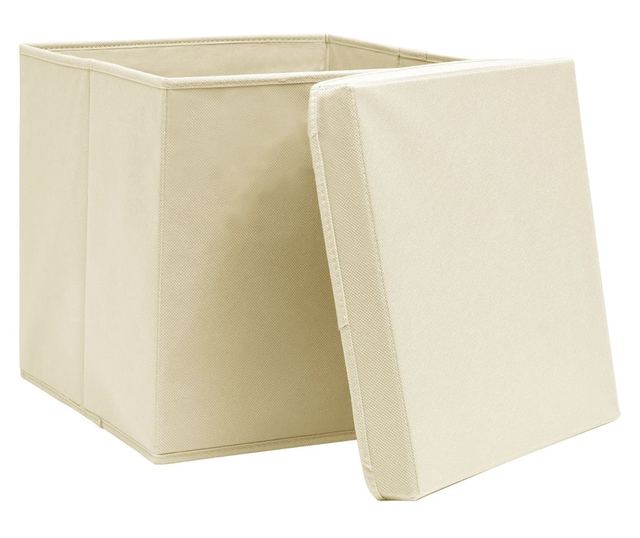 Kutije za pohranu s poklopcima 10 kom 28 x 28 x 28 cm krem