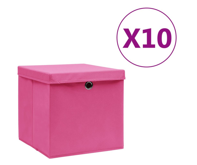Kutije za pohranu s poklopcima 10 kom 28 x 28 x 28 cm ružičaste