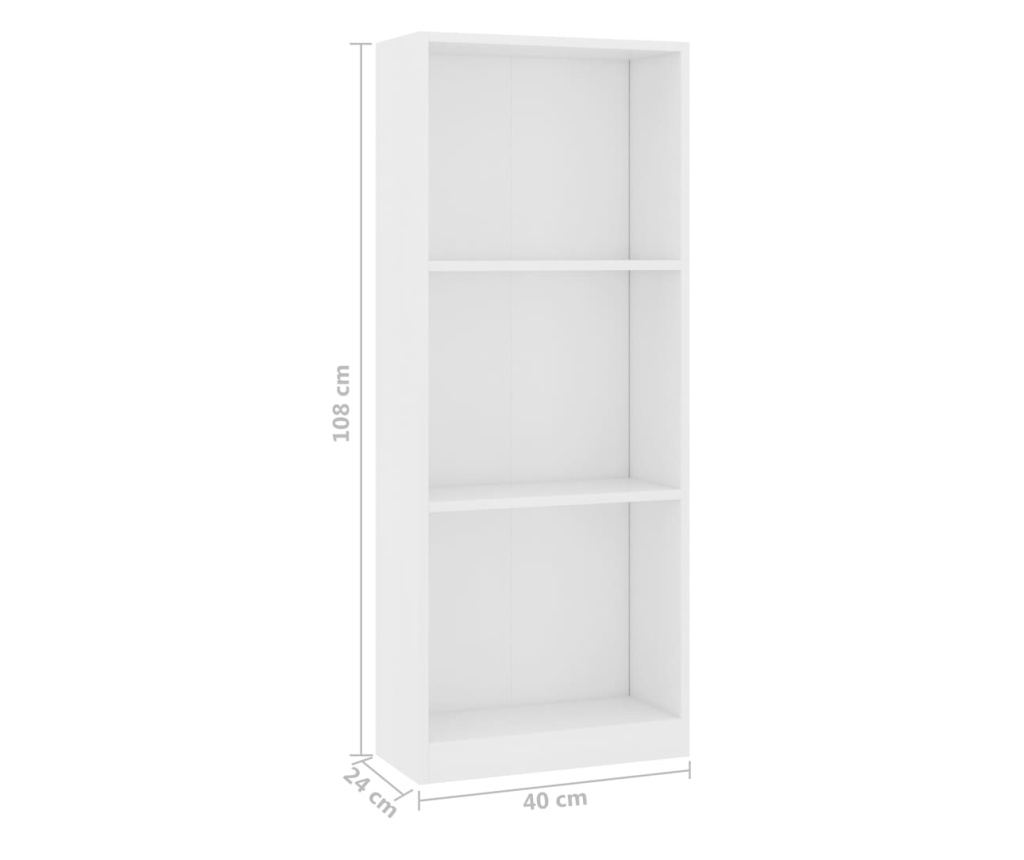 3-szintes fehér forgácslap könyvszekrény 40 x 24 x 108 cm - 10