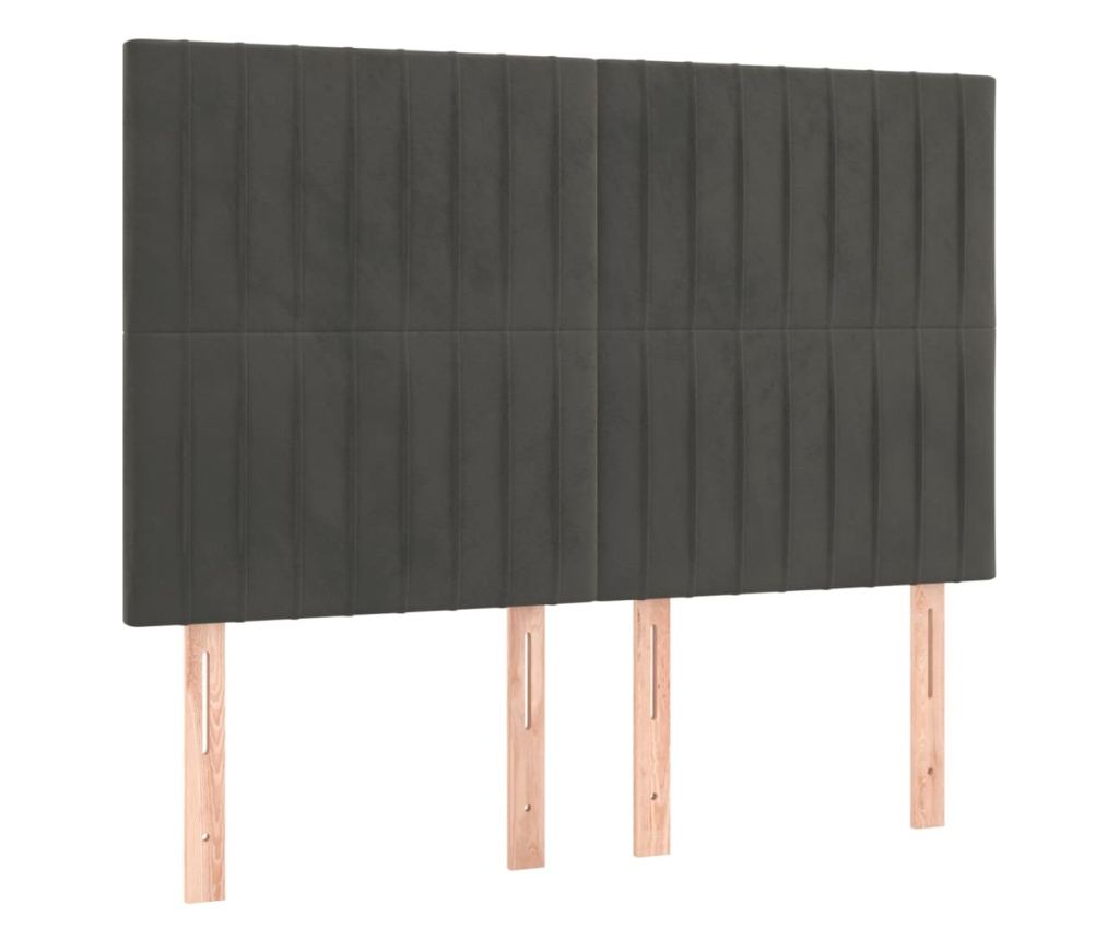 LED Табла за легло, Тъмно сиво, 144x5x118/128 см, Кадифе - 4