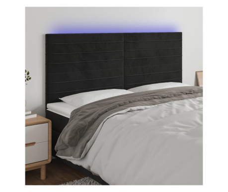 Tăblie de pat cu LED, negru, 200x5x118/128 cm, catifea