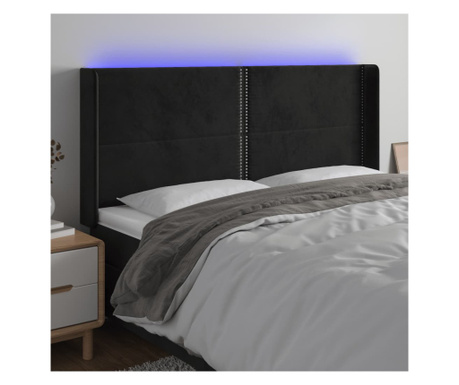 Tăblie de pat cu LED, negru, 163x16x118/128 cm, catifea