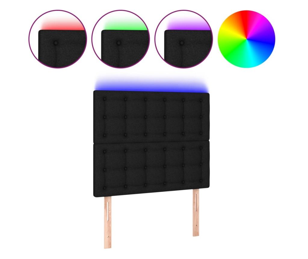 LED Табла за легло, Черно, 80x5x118/128 см, Текстил - 2