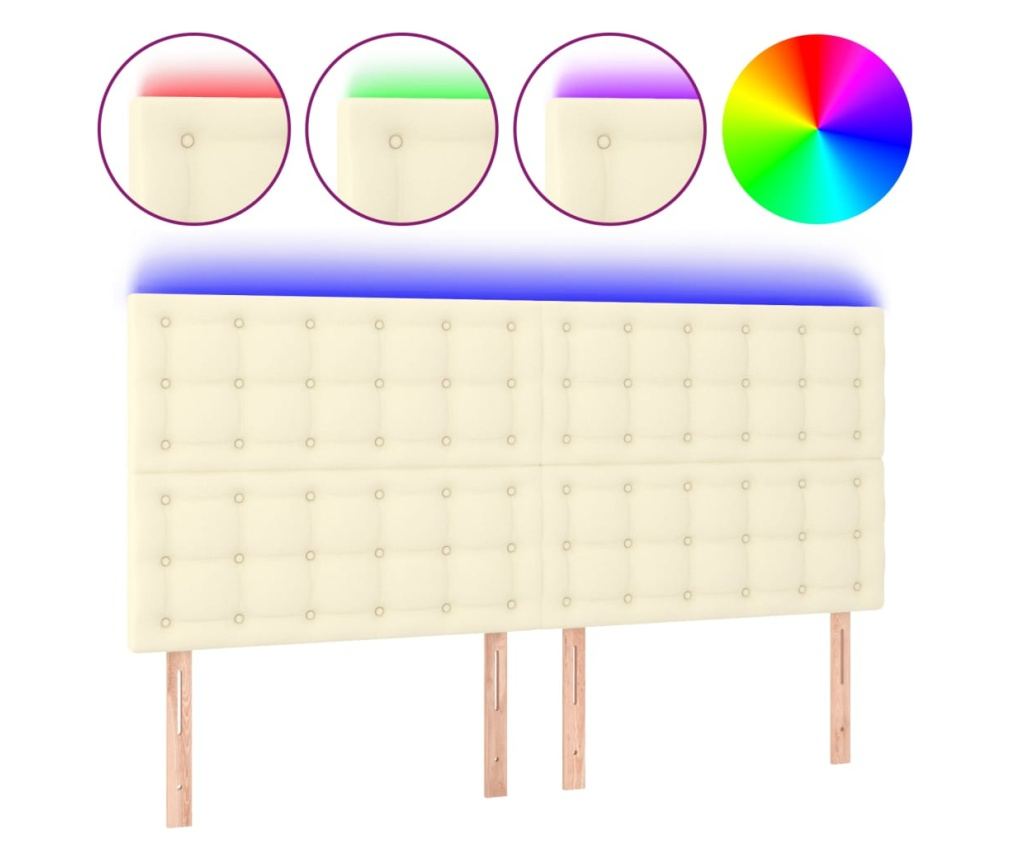 LED Табла за легло, кремаво, 160x5x118/128 см, изкуствена кожа - 2