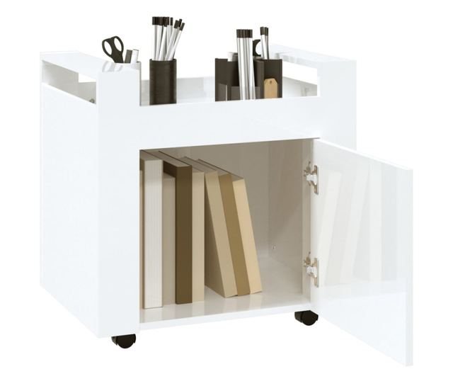 Kolica za radni stol sjajna bijela 60x45x60cm konstruirano drvo