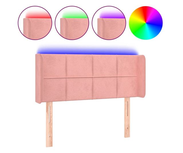 LED Табла за легло, Розово, 83x16x78/88 см, Кадифе
