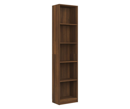 5-szintes barna tölgyszínű fa könyvszekrény 40 x 24 x 175 cm