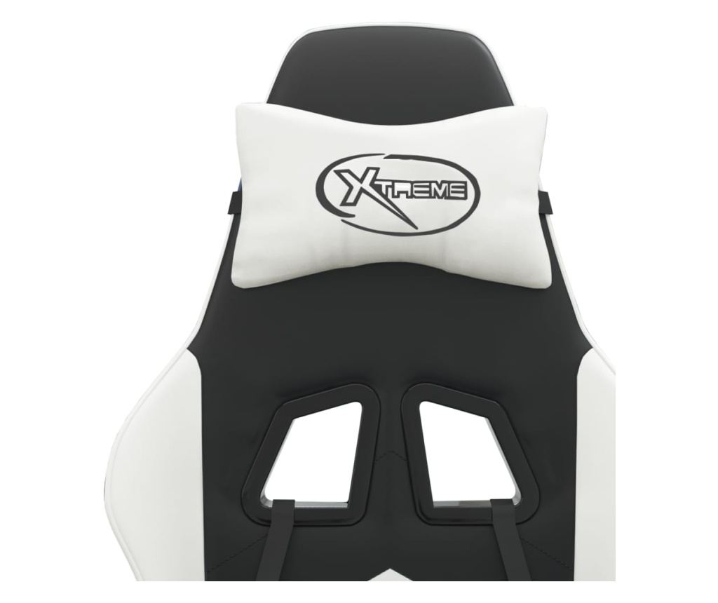Геймърски стол с подложка за крака, черна/бяла еко кожа - 10