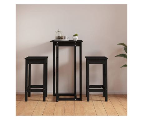 Set mobilier de bar, 3 piese, negru, lemn masiv de pin