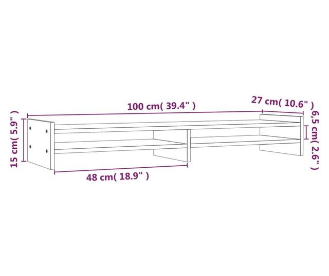 Monitorllvny, fekete, 100x27x15 cm, tmr fenyfa
