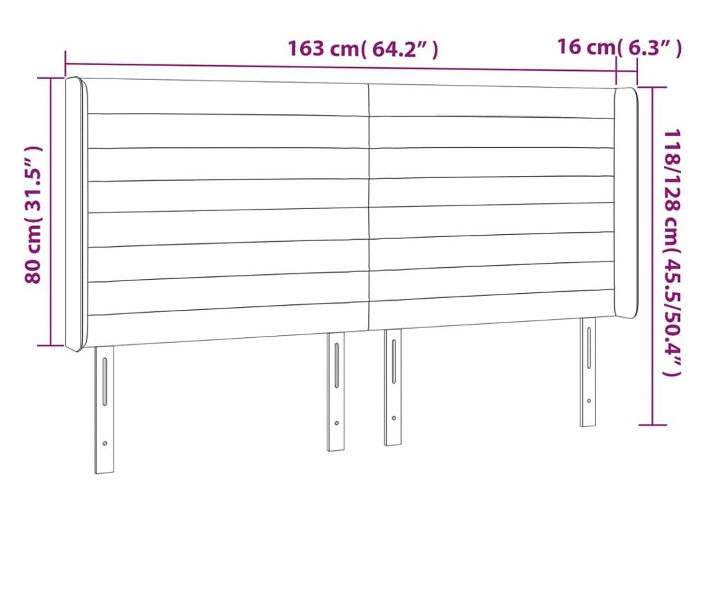 LED Табла за легло, Светло сиво, 163x16x118/128 см, Кадифе - 7