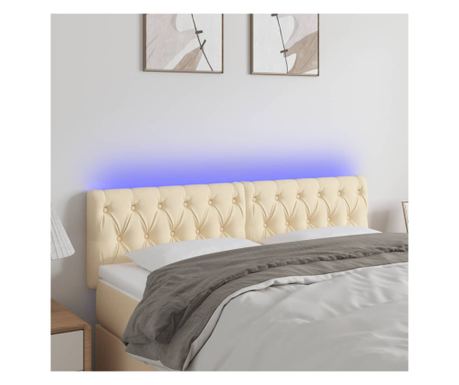Posteľná doska s LED, krémová, 144x7x78/88 cm, textil
