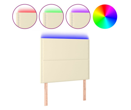 LED горна табла за легло,кремава,80x5x118/128см,изкуствена кожа