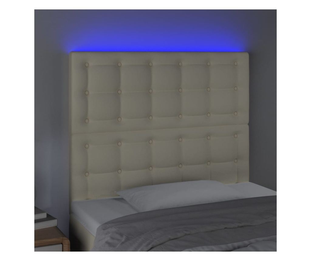 LED Табла за легло, Кремаво, 100x5x118/128 см, Еко кожа - 3