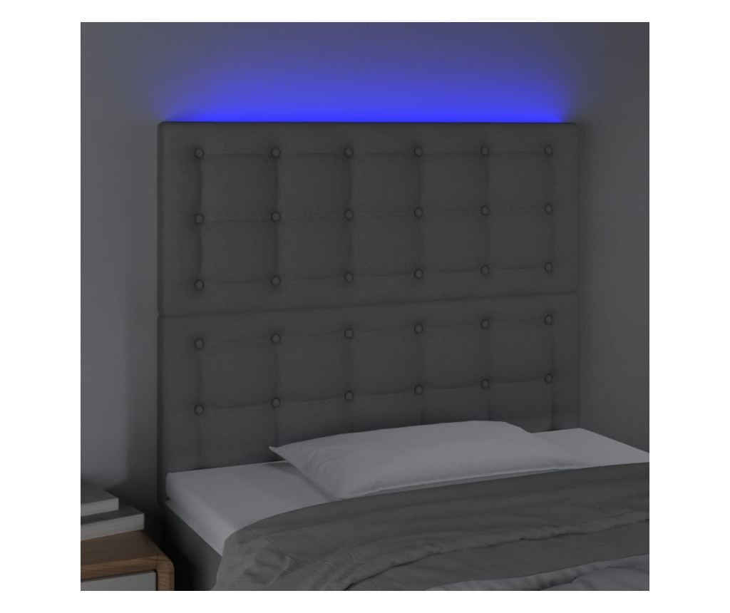 LED Табла за легло, Светло сиво, 80x5x118/128 см, Текстил - 3