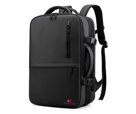 Mercaton bővíthető hátizsák, 17,3"-ig kompatibilis laptopokkal, USB port, vízálló, utazási méret, fekete