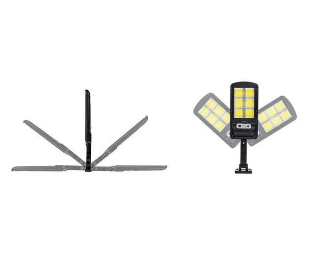 Mercaton® napelemes fali lámpa mozgásérzékelővel, külső panellel, 120 LED COB, 4 üzemmód, IP65, 11,5x23,5x4 cm
