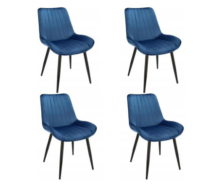4 prémium Roma szék bársony kárpitozással, fémkerettel és lábakkal, maximum 140 kg, 54 x 61 x 83 cm, kék