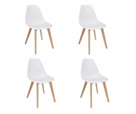 Skandináv stílusú székek, PP, fa, fehér, 4 db-os készlet, 46x52x82 cm, Ada