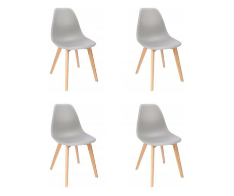 Skandináv stílusú székek, PP, fa, szürke, 4 db-os készlet, 46x52x82 cm, Ada