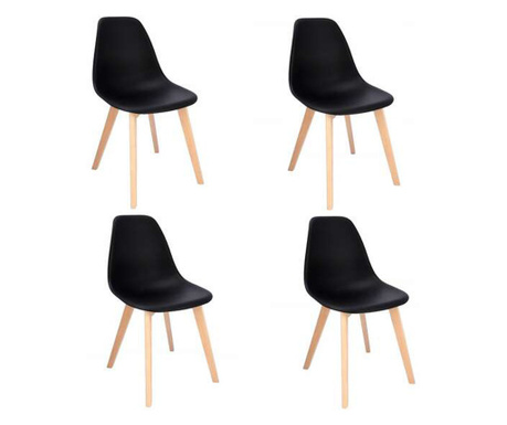 Skandináv stílusú székek, PP, fa, fekete, 4 db-os készlet, 46x52x82 cm, Ada, Jumi