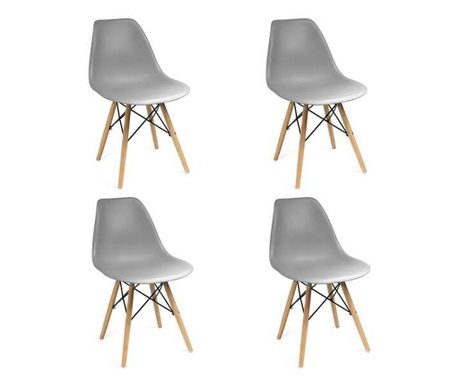 Skandináv stílusú székek, műanyag, fa, szürke, 4-es készlet, 46x52x81 cm, Eva, Jumi