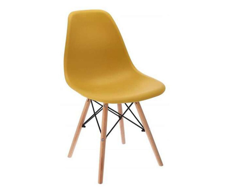 Skandináv stílusú székek, műanyag, fém, fa, mustár, szett 4, 46x52x81 cm, Eva. csütörtök