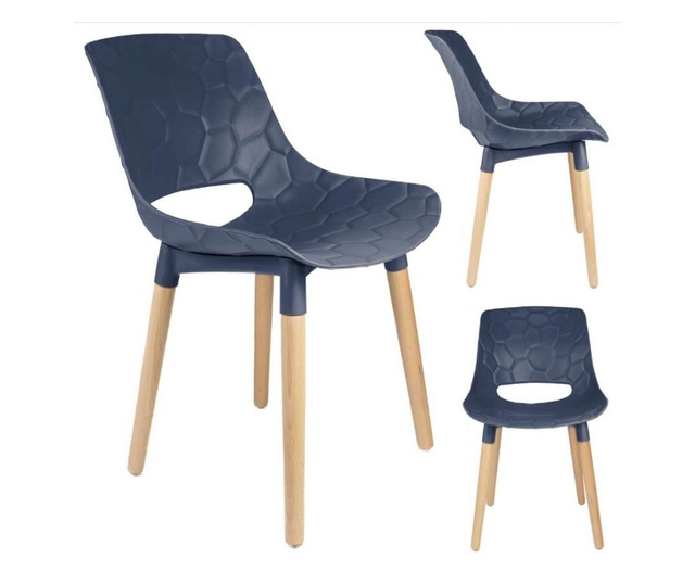Skandináv stílusú szék, PP, kék, fa, max 130 kg, 45x55x77 cm, Davis, Jumi