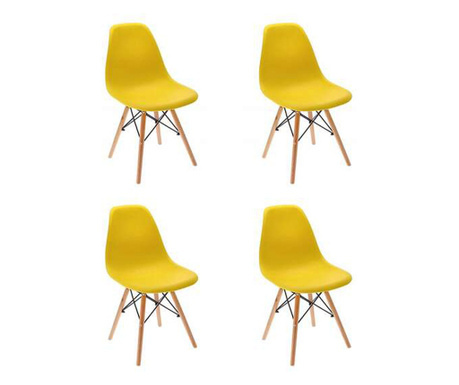 Skandináv stílusú székek, műanyag, fa, sárga, 4 db-os készlet, 46x52x81 cm, Eva, Jumi