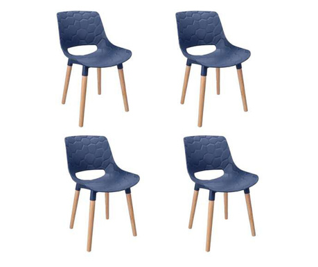 Skandináv stílusú székek, PP, kék, fa, max 130 kg, 4 db-os készlet, 45x55x77 cm, Davis, Jumi