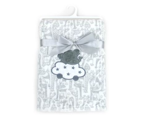 Paturica bebe din fleece cu broderie elefantel gri
