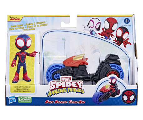 SPIDEY PRIETENII EXTRAORDINARI SET MOTOCICLETA SI FIGURINA MILES MORALES SPIDER MAN 10CM