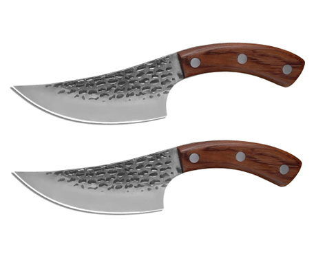 Комплект от два месарски ножа IdeallStore®, ръчна изработка, 24,5 см, кафяв, с кожена калъфка