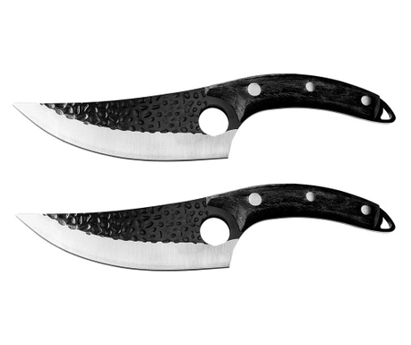 Комплект от два месарски ножа IdeallStore®, ръчна изработка, 27,5 см, черен, с кожена калъфка