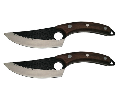 Комплект от два месарски ножа IdeallStore®, ръчна изработка, Fine Cook, 27,5 cm, кафяв, с кожена калъфка