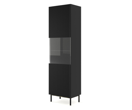 Vitrin, AKL FURNITURE, Ravenna B, 60x42x217cm, fekete, melamin, MDF, acél