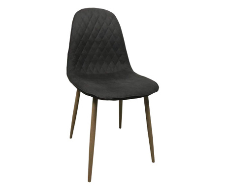 Set 4 scaune dining Mindy, stil scandinav, textil imitatie piele, picioare metalice, gri inchis