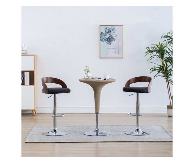 Barski stoli 2 kosa temno sivo blago in ukrivljen les