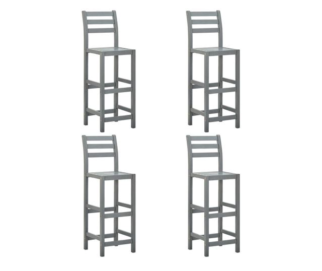 Scaune de bar, 4 buc., gri, lemn masiv de acacia