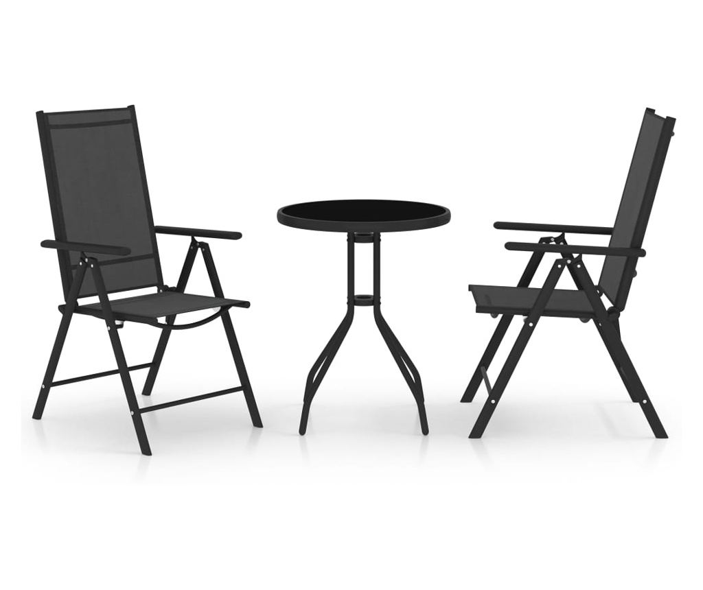 3-dijelni bistro set od aluminija i tekstilena crni - 2